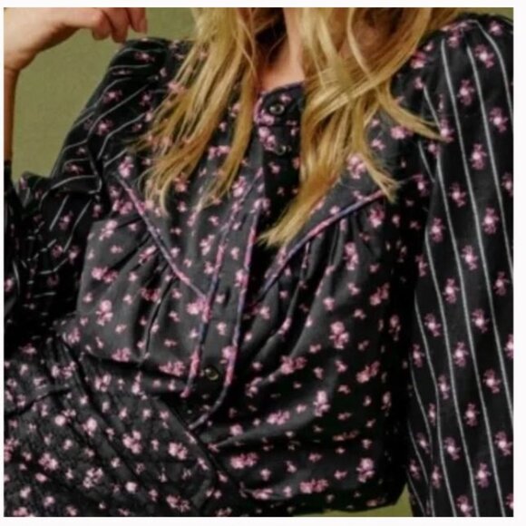 NEW Sezane Milou Shirt in Patchwork Mix Flowers Blouse Sz 38/M - Picture 2 of 9